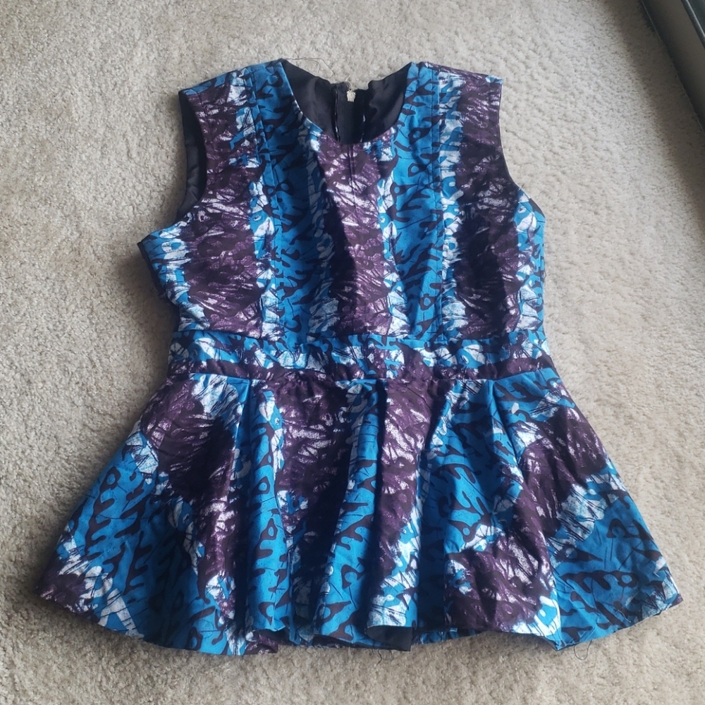 Cute Tie Dye African Print Sleeveless Peplum Top